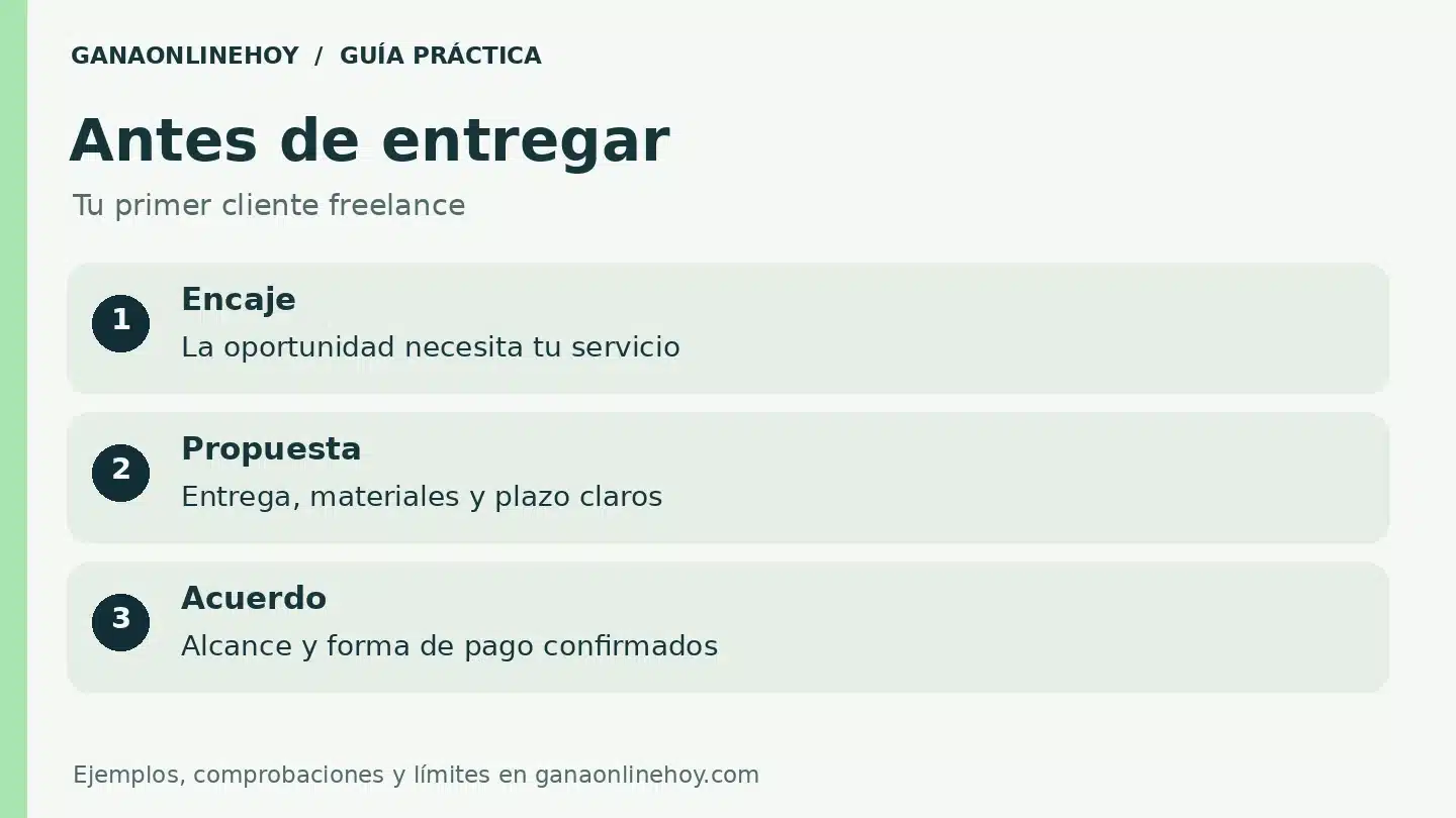 Lista de revisión para tu primer cliente freelance: encaje, propuesta, acuerdo.