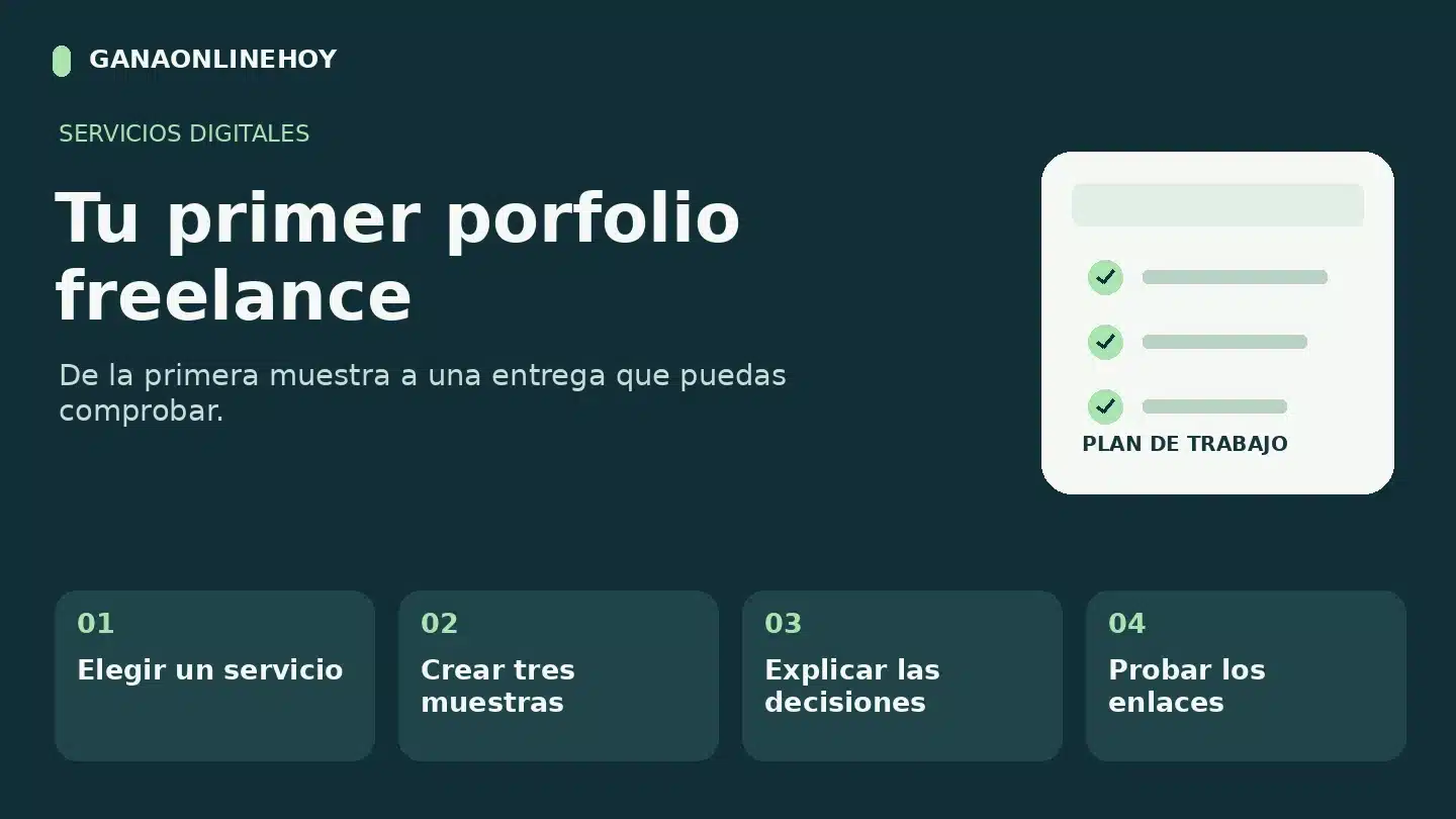 Tu primer porfolio freelance: elegir un servicio, crear tres muestras, explicar las decisiones, probar los enlaces.