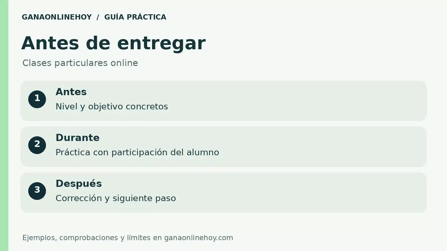 Lista de revisión para clases particulares online: antes, durante, después.
