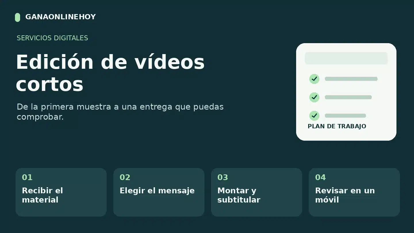 Edición de vídeos cortos: recibir el material, elegir el mensaje, montar y subtitular, revisar en un móvil.