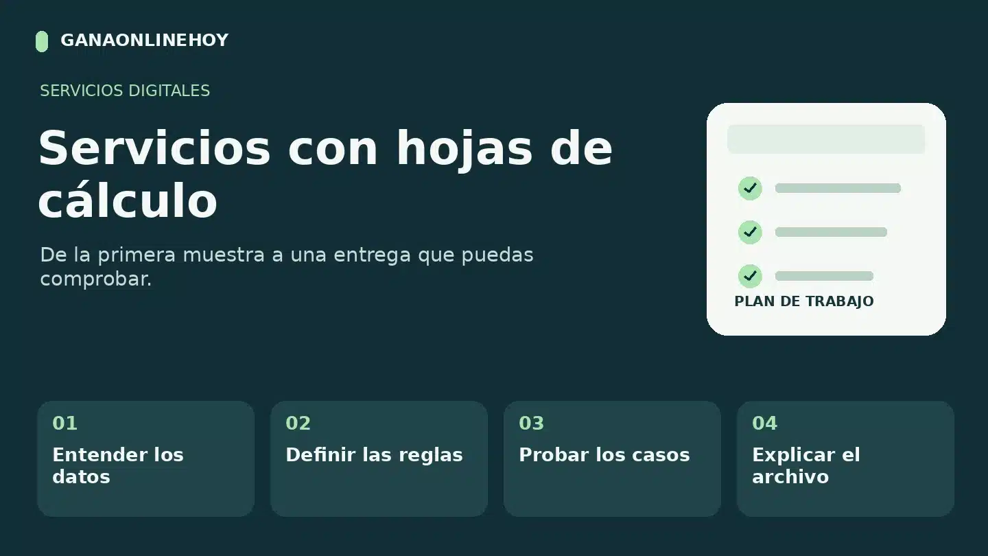 Servicios con hojas de cálculo: entender los datos, definir las reglas, probar los casos, explicar el archivo.