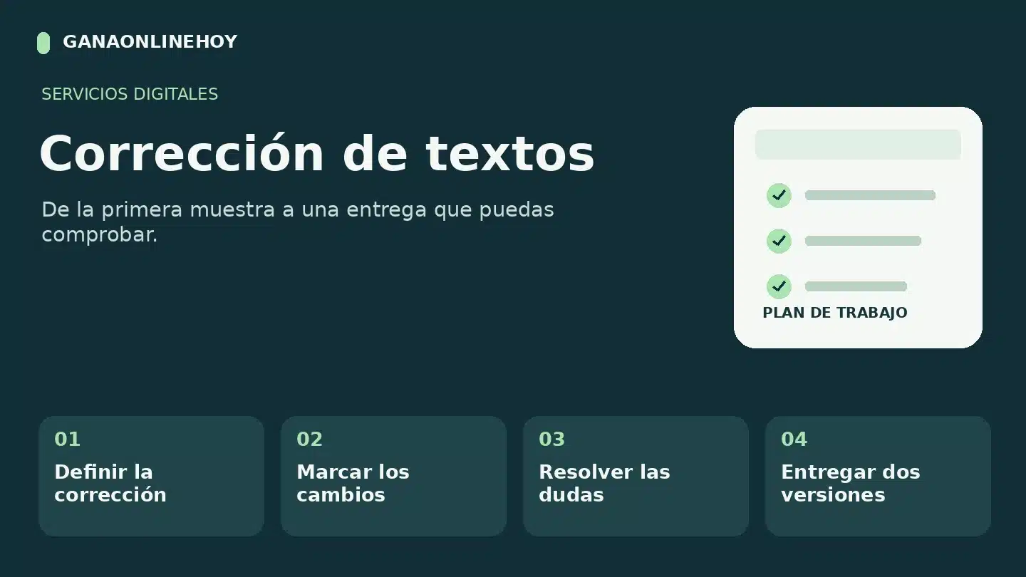 Corrección de textos: definir la corrección, marcar los cambios, resolver las dudas, entregar dos versiones.