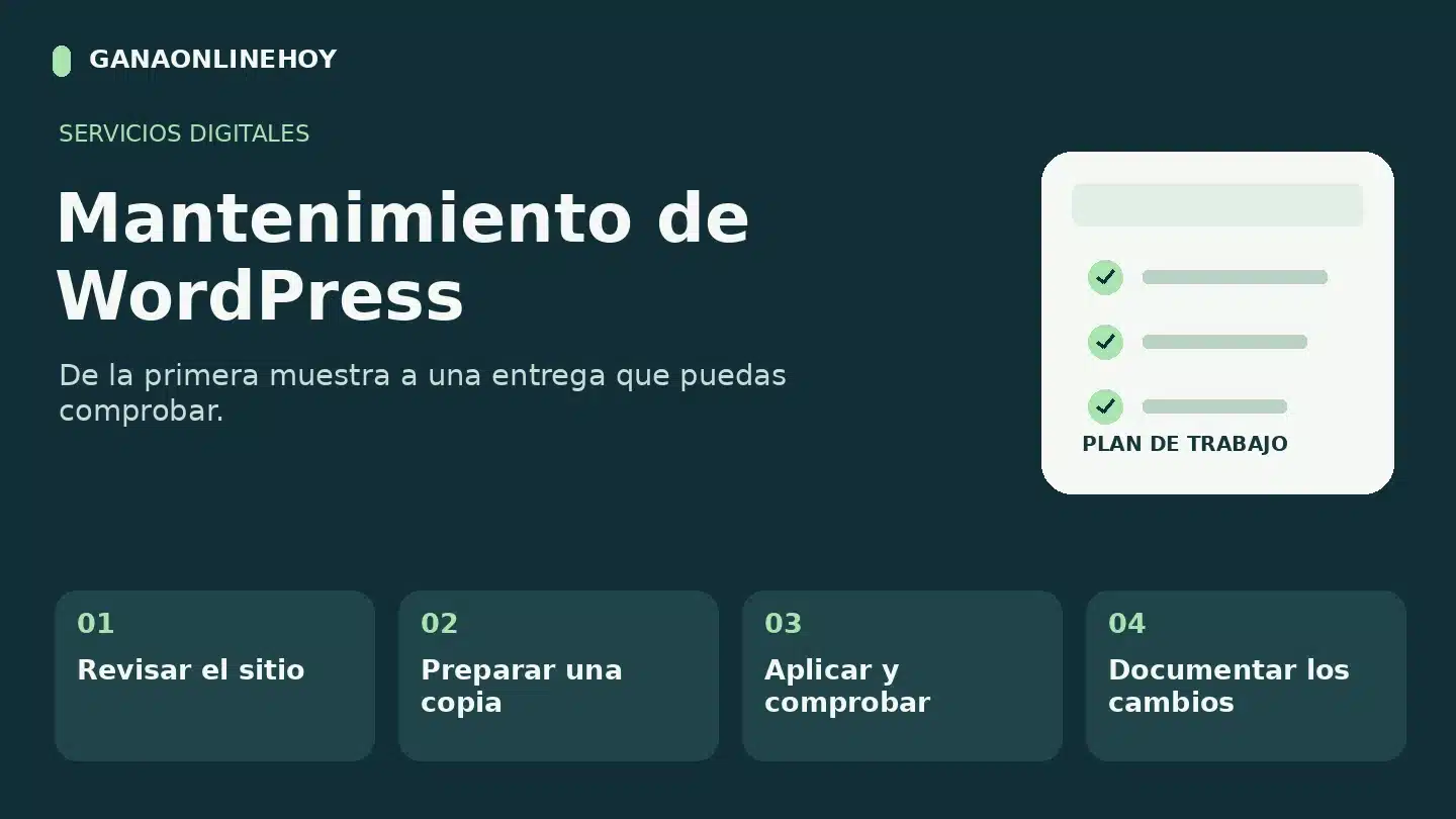 Mantenimiento de WordPress: revisar el sitio, preparar una copia, aplicar y comprobar, documentar los cambios.