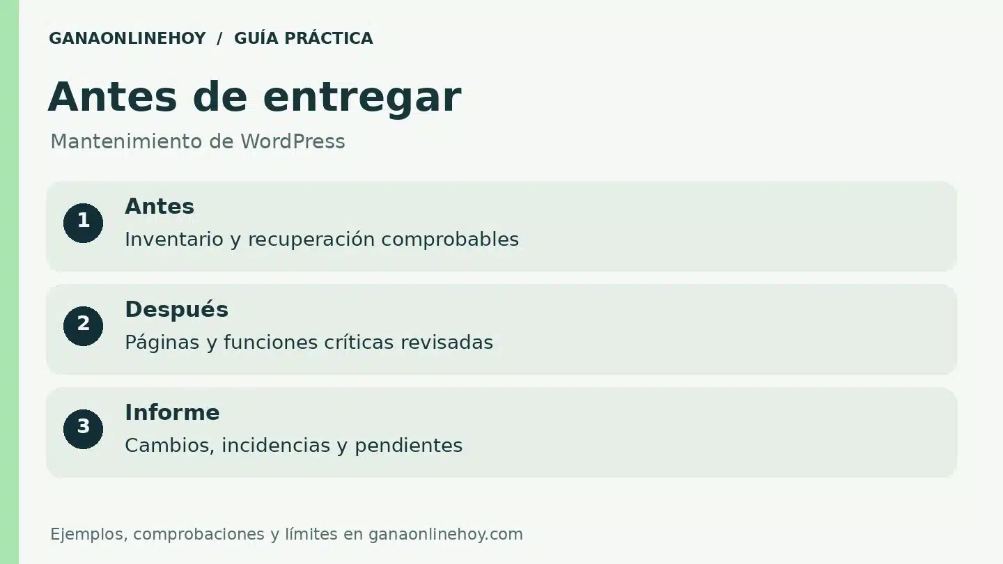 Lista de revisión para mantenimiento de wordpress: antes, después, informe.
